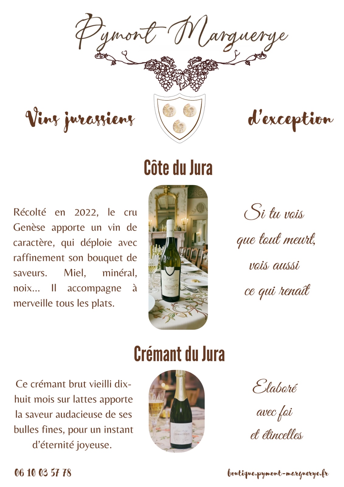 Vins jurassiens d’exception — flyer du Domaine Pymont-Marguerye